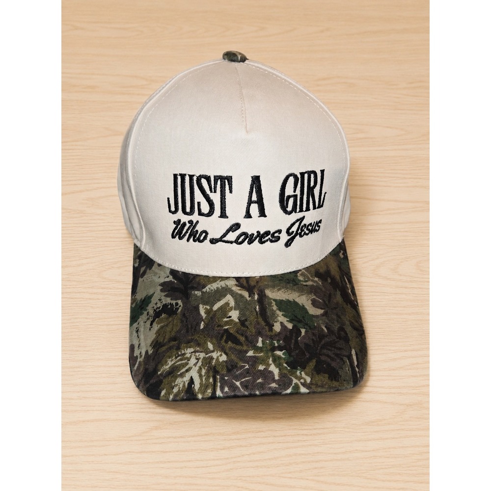 Just A Girl Who Loves Jesus Camo Brim Adjustable Baseball Cap Christian Hat